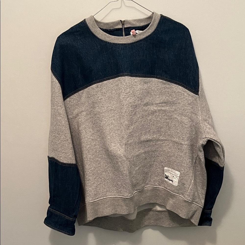 NWOT Zara Denim Colorblock Crewneck Pullover Sweatshirt